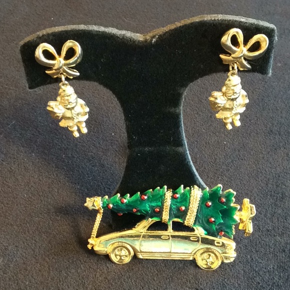 Vintage NWOT Christmas Brooch & Earrings - Picture 1 of 5